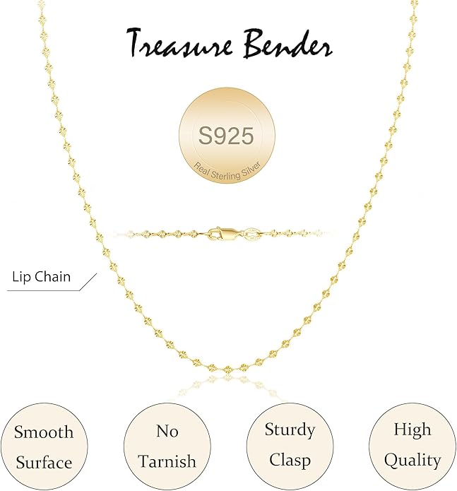 S925 Sterling Silver Lip Chain Necklace for Women - Sterling Silver Lip Chain Necklace Thick Sturdy Colourfast Necklaces Jewelry for Women 16/18/20/22 Inch