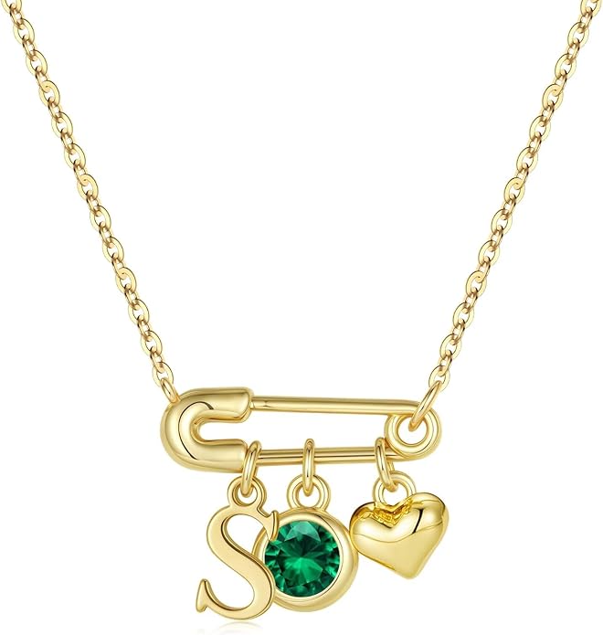 MONOOC Christmas Gifts for Women Girls - 14K-Gold-Plated Dainty Paperclip Heart Initial Necklace Birthstone Necklace Jewelry Birthday Gifts for Women Her Mom Friend Wife Sister