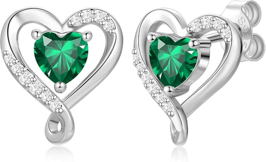 Earrings for Women, S925 Sterling Silver Rose Gold Birthstone Heart Studs Earring for Girlfriend Wife, Anniversary Birthday Christmas Valentines Mothers Day Gifts Jewelry for Women Wife Her Mom