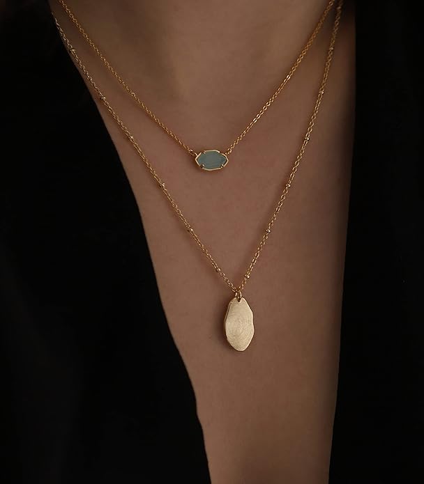 OZEL JEWELRY & GIFT Layered Gold Necklaces for Women - Crystal Colorful Delicate Cutting Pendant Necklace - 18K Gold Plated - Birthday Gifts (Made in Korea)