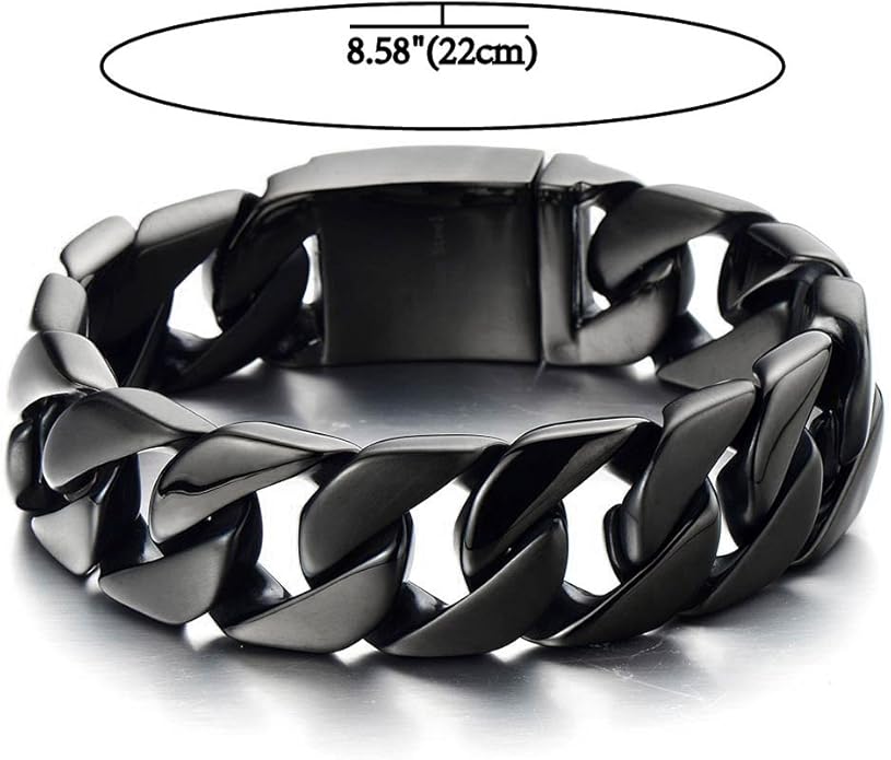 COOLSTEELANDBEYOND Mens Stainless Steel Large Curb Chain Link Bracelet Solid Curb Chain Wristband Biker Punk Jewelry Masculine Accessory