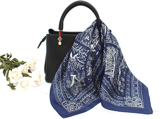 ANDANTINO 100% Pure Mulberry Silk Small Square Scarves -21'' x 21''- Digital Printed Neckerchief –Women Men Lightweight Scarf