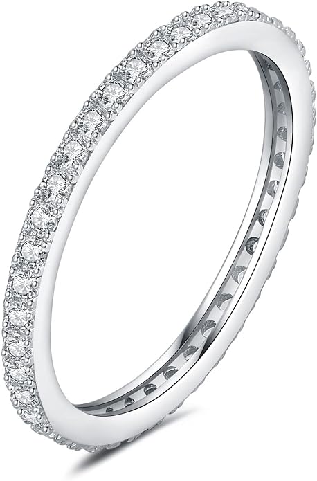 JewelryPalace 6 Stone Cubic Zirconia Half Eternity Stackable Wedding Rings for Women, 14K White Yellow Rose Gold Plated 925 Sterling Silver Promise Rings for Her, Simulated Diamond Wedding Band Ring