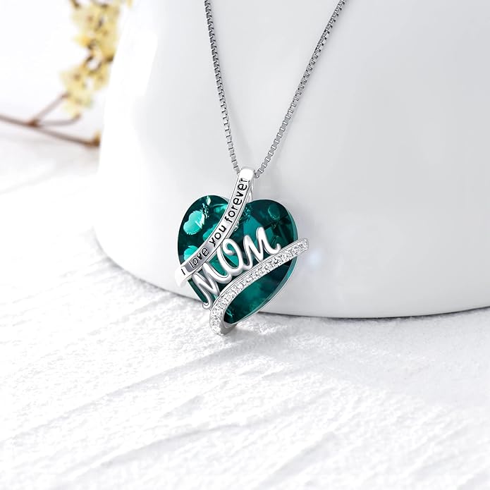 Mothers Day Gifts for Mom s925 Sterling Silver I Love You Forever Love Hear Mon Pendant Necklace with 12 Birthstone Jewelry Birthday Christmas Gifts for Women Grandma Mom Nana From Duaghter Son