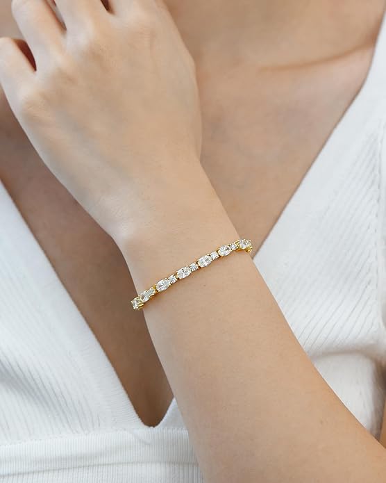 FANCIME 14K Gold Plated Birthstone Bracelets 4mm Sterling Silver Tennis Bracelets Gold Bracelets Birthday Jewelry Gifts for Women 7"