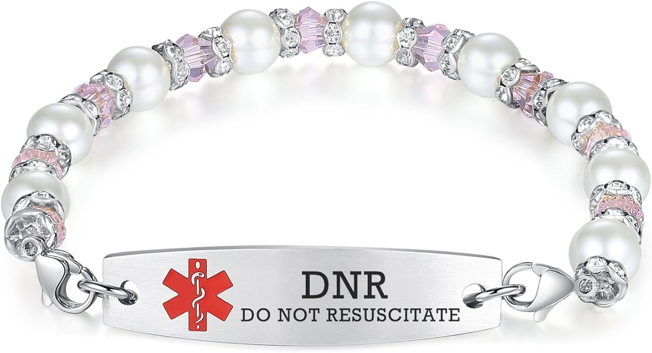 mnmoom 7.5 inch interchangeable Medical id bracelets for Women beads Medical alert bracelets with customize engraving