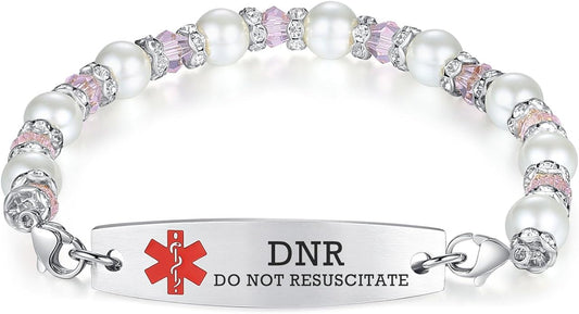 mnmoom 7.5 inch interchangeable Medical id bracelets for Women beads Medical alert bracelets with customize engraving