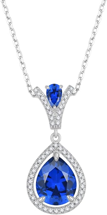 Birthstone Necklace 925 Sterling Silver Tear Drop 5A Cubic Zirconia Pendant Necklace Jewelry Birthday Gifts for Women