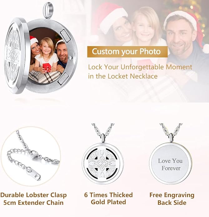Supcare Locket Necklace That Holds Pictures-Engraved Photo Pendant Custom Jewellery Gifts for Men Women (with Jewellery Gift Box)