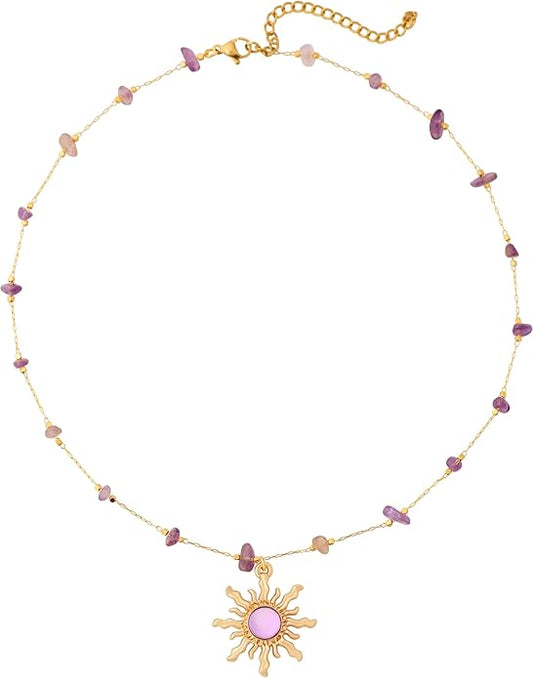 Sacina Sun Choker Necklace, Natural Crystal Necklace, Boho Hippie Jewelry, Christmas Jewelry Gift For Women