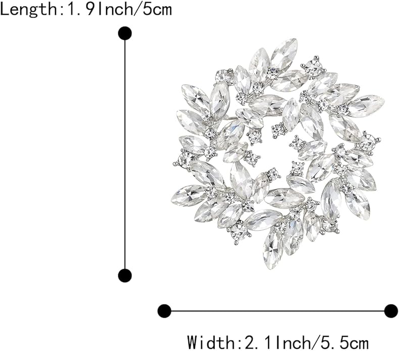BriLove Austrian Crystal Rhinestone Elegant Flower Marquise Wreath Brooches for Women