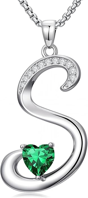 Christmas Gifts for Women Alphabet A to Z Initial Birthstone Pendant Necklaces for Women - 18k White Gold Plated Personalized Name Jewelry Valentine Mothers Day Birthday Gifts for Women Her Girlfriend