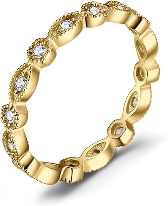 JewelryPalace 14K Gold Plated 925 Sterling Silver Rings for Women, Cubic Zirconia Promise Rings for Her, Stackable Wedding Bands Rings for Women Set Size 4-12