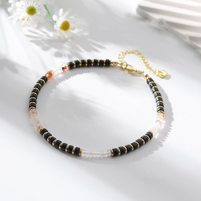 XIJIN Natural Stone Beaded Anklets for Women Handmade Beach Boho Turquoise Beads Ankle Bracelet Jewelry Gift for Her