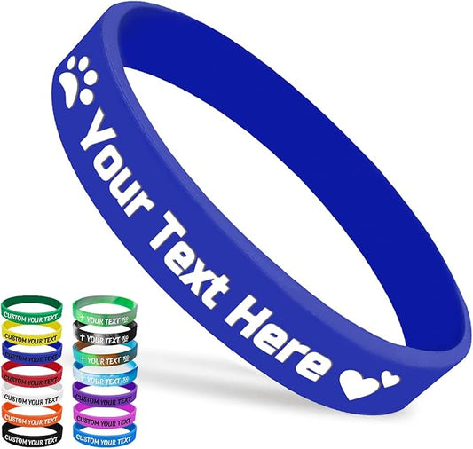 Custom Silicone Wristbands Bulk 1/5/25/50/100/200 PCS Personalized Rubber Bracelets Wristbands for Events,Support, Fundraisers, Motivation, Awareness(Blue)