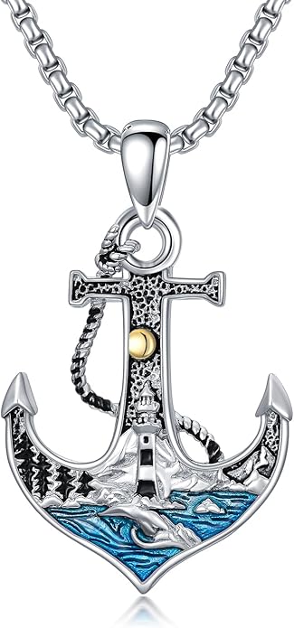 LEECCI Anchor Wave/Four Leaf Clover/Surfboard Necklace 925 Sterling Silver Anchor Pendant Jewelry Gift Graduation Gift for Men Women