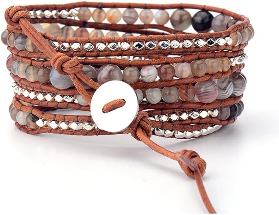ZOSOJONA Boho Wrap Bead Bracelet for Women - Handmade Adjustable Natural Stone Beaded Bracelets Rope Yoga Healing Bracelet Bangle Hippie Jewelry