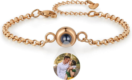 ROSI Personalized Bracelets with Picture Inside, Custom Projection Bracelets with Photos, Picture Bracelet Personalized Photo Gifts, Memorial Gifts for Women Mom Family Couple Girl