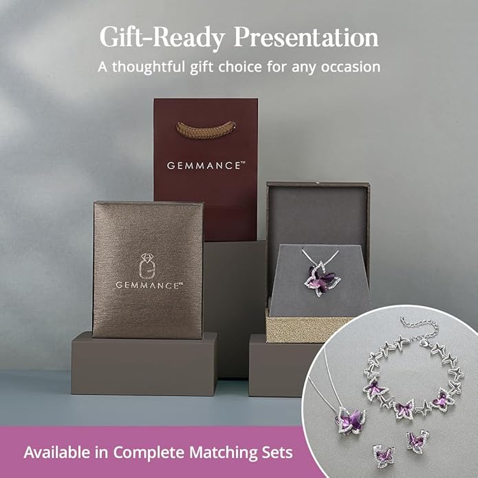 Gift Butterfly Birthstone Crystal Necklace, Silver Tone with 18”+2” Chain, Necklace for Mother’s Day Anniversary Birthday Gifts for Women and Daughter