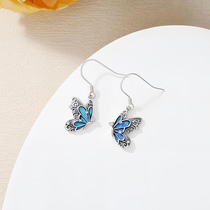 Diamond Butterfly/Dragonfly/Bee Earrings for Women 925 Sterling Silver Opal Dangle Drop Earrings Jewelry Gift for Mother Wife