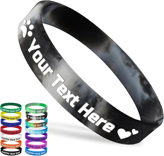 Custom Silicone Wristbands Bulk 1/5/25/50/100/200 PCS Personalized Rubber Bracelets Wristbands for Events,Support, Fundraisers, Motivation, Awareness(Blackwhite)
