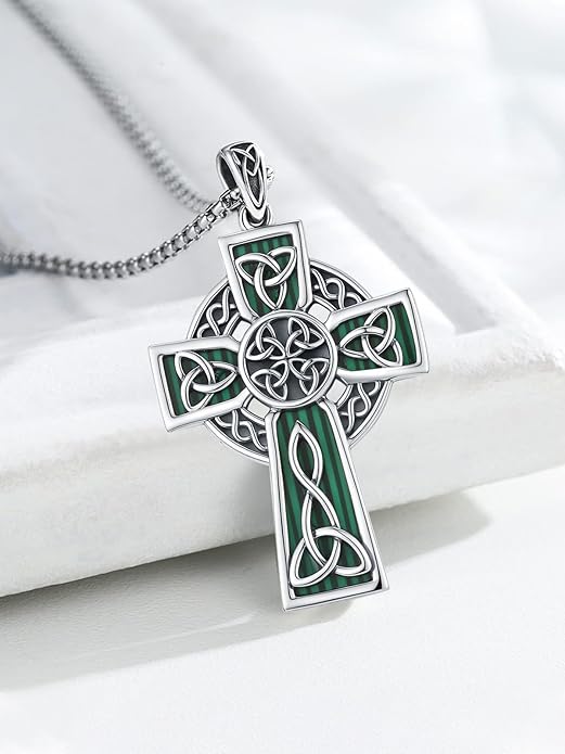 Midir&Etain Celtic Cross Necklace 925 Sterling Silver Cross Pendant Necklace Celtic Viking Irish Jewelry Religious Protective Gift for Men Women