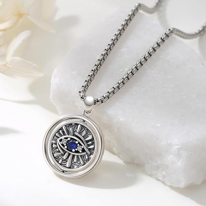 Evil Eye Necklace for Women 925 Sterling Silver, Protection Necklace with Blue Evil Eye Charm, Evil Eye/Lotus Pendant Jewelry, Birthday Christmas Gifts for Her