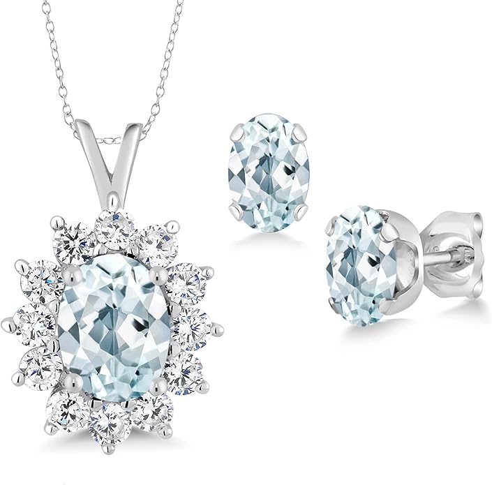 Gem Stone King 8X6MM and 6X4MM Oval Gemstone Birthstone Pendant and Earrings Jewelry Set For Women | 925 Sterling Silver | Fine Jewelry Gifts for Her Mom Women Wife | With 18 Inch Chain