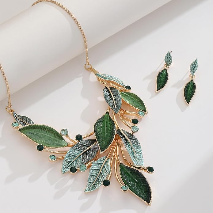 Vintage Chunky Statement Jewelry Set Retro Leaf Floral Geometric Bohemian Boho Bib Necklace Earring Set Fashion Costume Jewelry for Women Girls Wedding Party Prom Unique Gift
