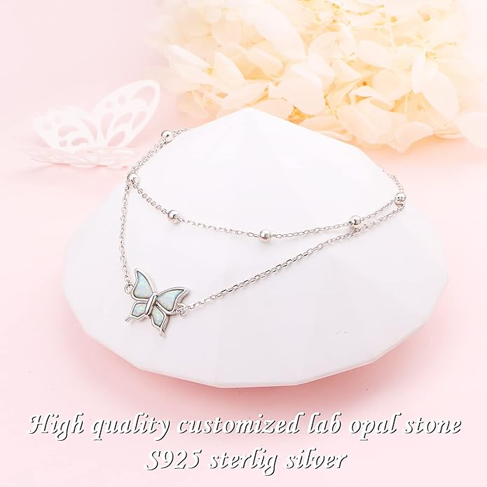 FLYOW Anklet for Women S925 Sterling Silver Adjustable Foot Beaded Heart Charm Ankle Bracelet Anklets Jewelry