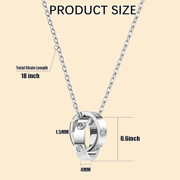 Love Necklace, Interlocking Circle Necklace, Dainty Pendant Necklace for Women, Stocking Stuffers for Women Valentines Christmas