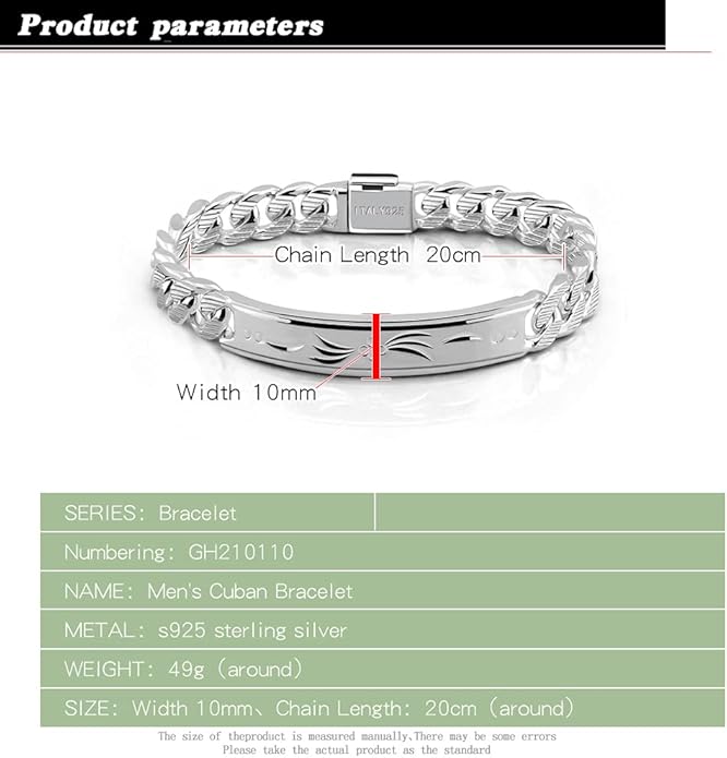 Dankadi Fashion Men Silver Jewelry Classic Bracelet 100% 925 Sterling Silver Exquisite Carving Totem Bracelet 10 MM 7-10 inches Italy Design Cuban Chain Gifts