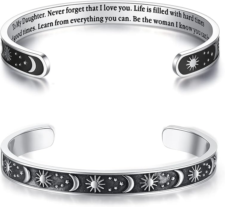 TONY & SANDY Inspirational Bracelets for Women Teen Girls Personalized Gifts for Daughter Granddaughter Mom Sister Friends Stainless Steel Engraved Cuff Birthday Easter Christmas