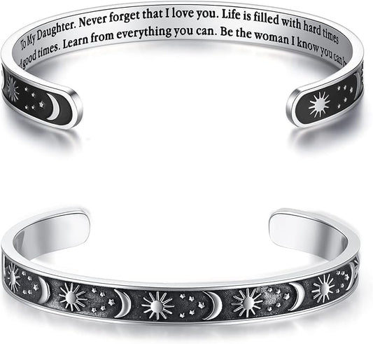 TONY & SANDY Inspirational Bracelets for Women Teen Girls Personalized Gifts for Daughter Granddaughter Mom Sister Friends Stainless Steel Engraved Cuff Birthday Easter Christmas