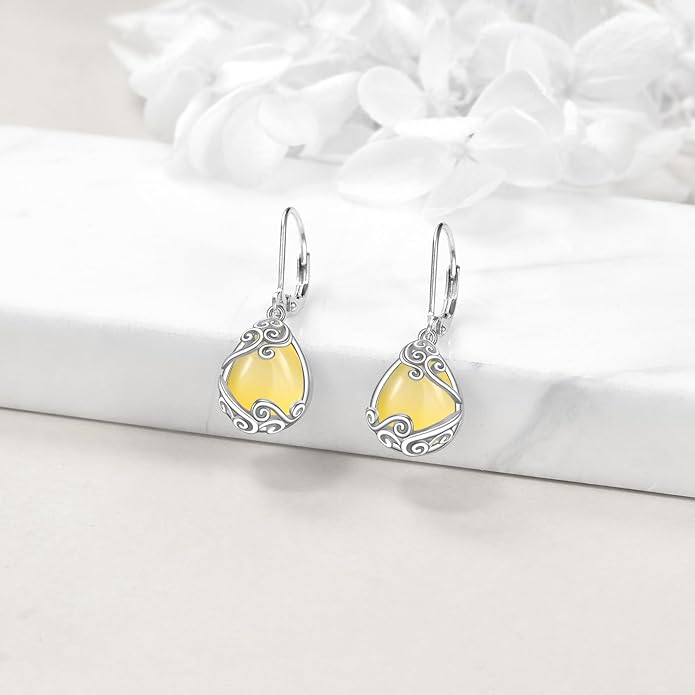 Moonstone Filigree Drop Dangle Teardrop Earrings 925 Sterling Silver Moonstone Leverback Earrings for Women Jewelry Gifts