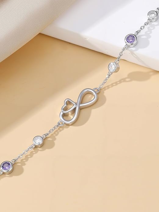 Infinity Love Heart/Claddagh Bracelet for Women 925 Sterling Silver Charm Link Bracelet Adjustable Valentine’s Day Jewelry Gift for Her