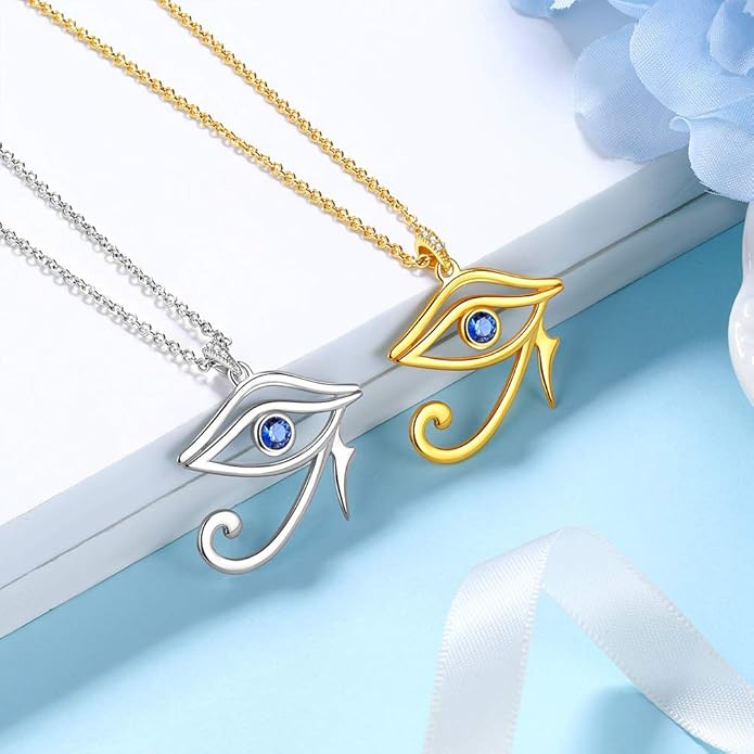 Jewmon Egyptian Eye of Horus Necklace for Women 925 Sterling Silver Blue Eye Pendant Necklace Horus Eye of Ra Necklace Ancient Egyptian Jewelry for Women