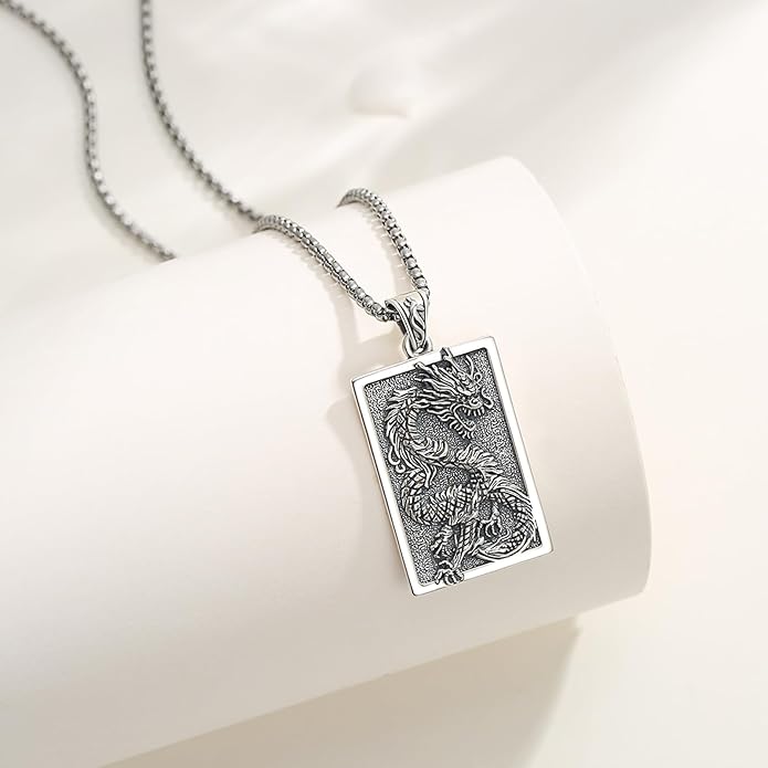 REDSUN 925 Sterling Silver Dragon Pendant Necklace Viking Dragon with Obsidian/Opal Protection Jewelry Gifts for Men Women Her Him Birthday Valentines Day Gifts