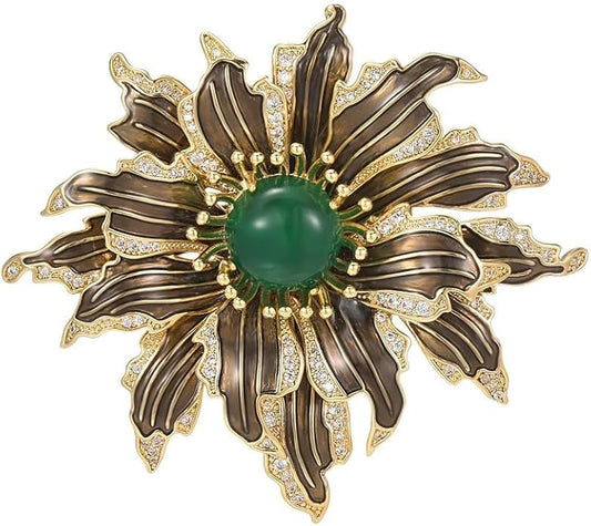 Flower Brooch Pin - Rhinestone Flower Pin 18k Gold Plated - Thanksgiving Day, Birthday, Wedding Gifts for Mom, Wife