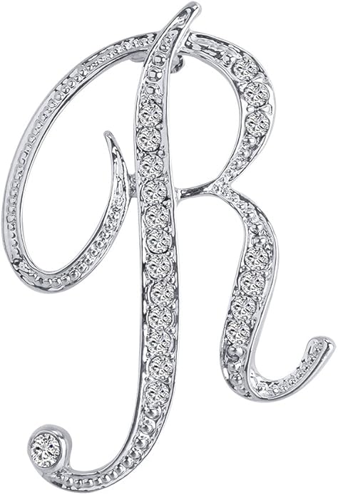 LiaSun A-Z 26 Letters Pins Brooches Silver Plated Metal Broaches Pins-Clear Crystal Initial Breastpin