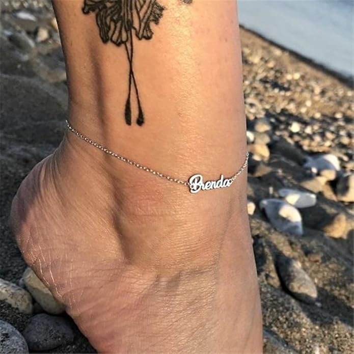 Personalized Name Ankle Bracelet for Women Custom Layered Name Anklet with Initials 18K Gold Plated Graduation Gift Customized Anklets for Women 8.7”-10.7”