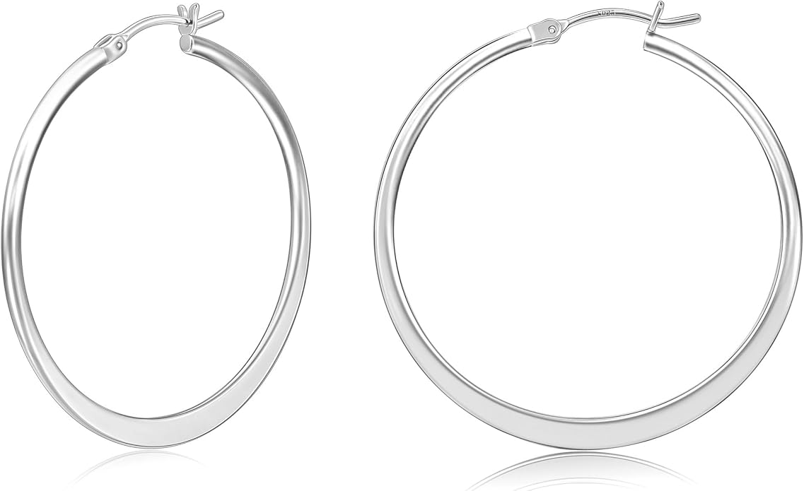 Gacimy Flattened 14K Gold Plated Hoop Earrings for Women, 14K Real Gold Plated Hoops with 925 Sterling Silver Post,Hypoallergenic Lightweight Earring