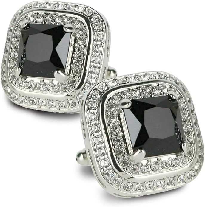 Vittorio Vico Square Colored Crystal Double Diamond Set Cufflinks