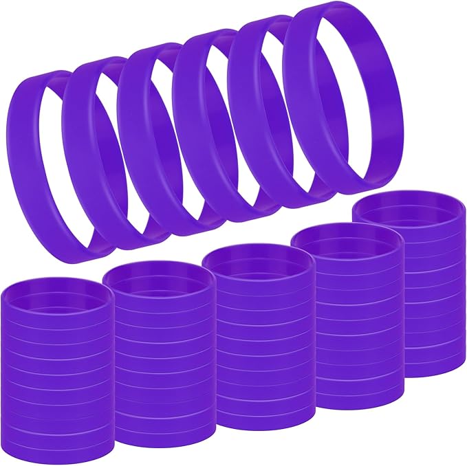Rubber Silicone Bracelets 50 Count, Sports Elastic Rubber Bulk, Stretch Elastic Sport Unisex Wristbands For Decoration Gift-Purple