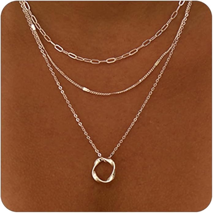 Layered Silver Necklace for Women Trendy Silver Plated Dainty Stackable Necklace Set Cuban Paperclip Herringbone Link Chain Coin/Cross/diamond/Mobius Pendant Necklaces Fashion Accessories Jewelry Gift