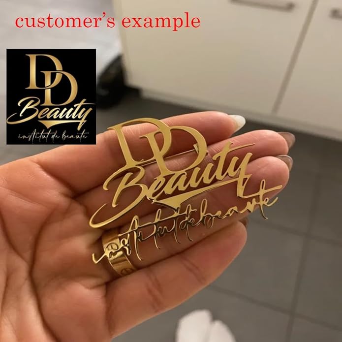 YHLISO Personalized Customize Double Names Stainless Steel Brooch Pin Custom Logo Gold Name Badges Products for Women Jewelry