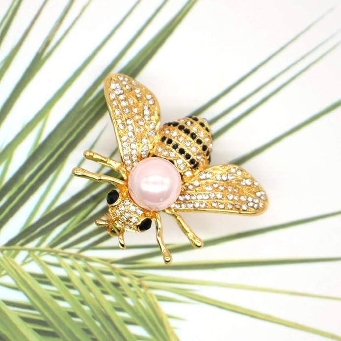 Honey Bee Brooches Crystal Insect Themed Bee Brooch Animal Fashion Shell Pearl Brooch Pin Gold Tone