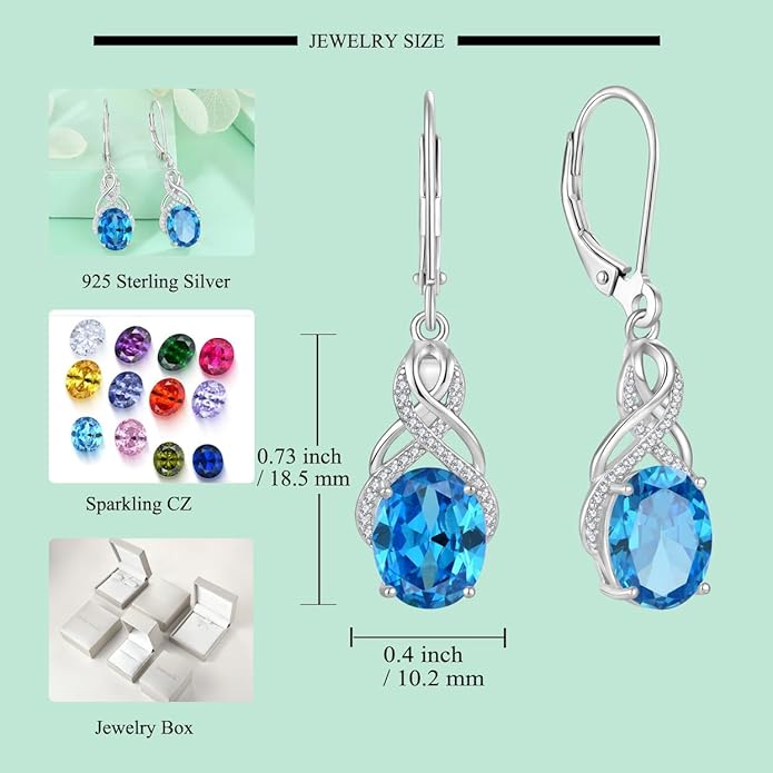 Starchenie 925 Sterling Silver Earrings for Women Infinity Dangle Earrings Amethyst Oval Cut Birthstone Jewelry Gift