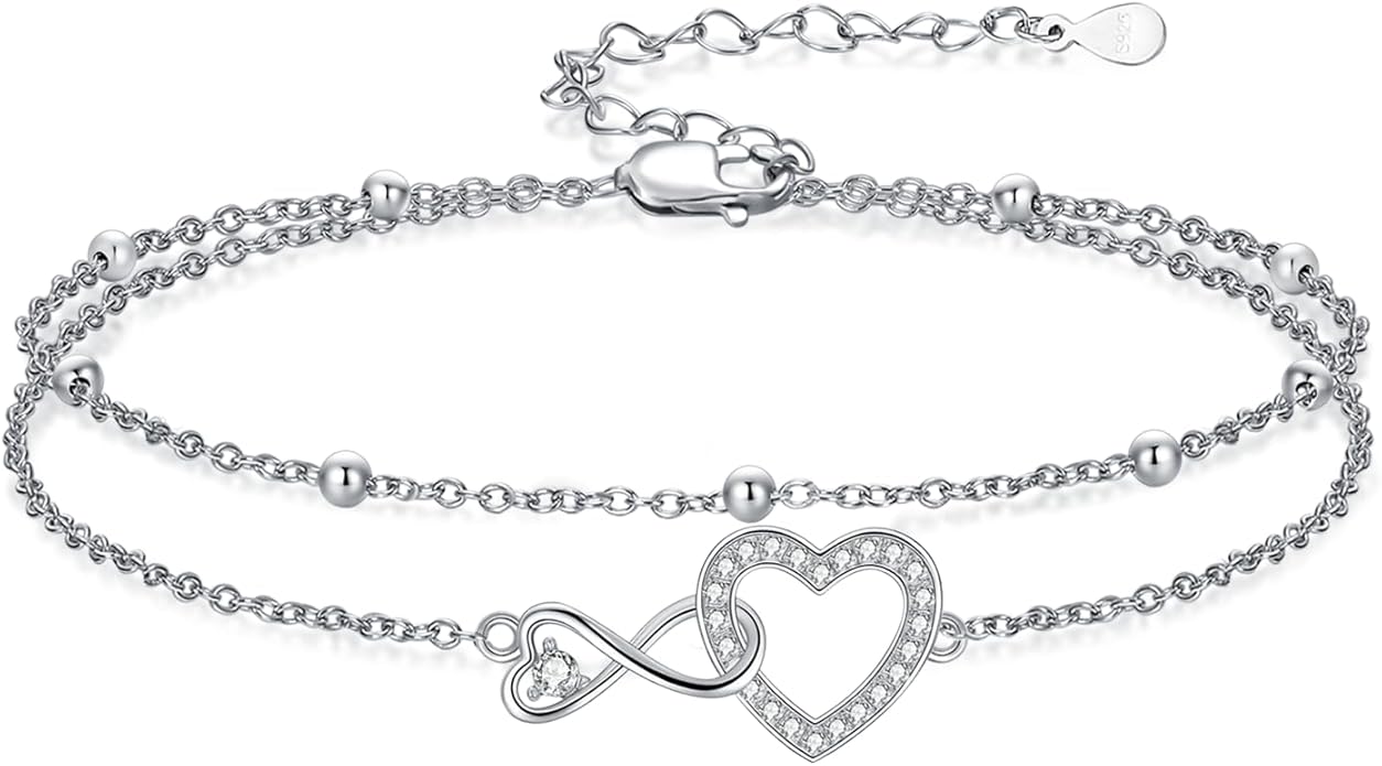 Anklet for Women 925 Sterling Silver Double Infinity Ankle Bracelet Waterproof Summer Jewelry Anniversary Birthday Gifts for Her