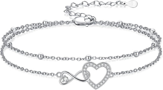 Anklet for Women 925 Sterling Silver Double Infinity Ankle Bracelet Waterproof Summer Jewelry Anniversary Birthday Gifts for Her
